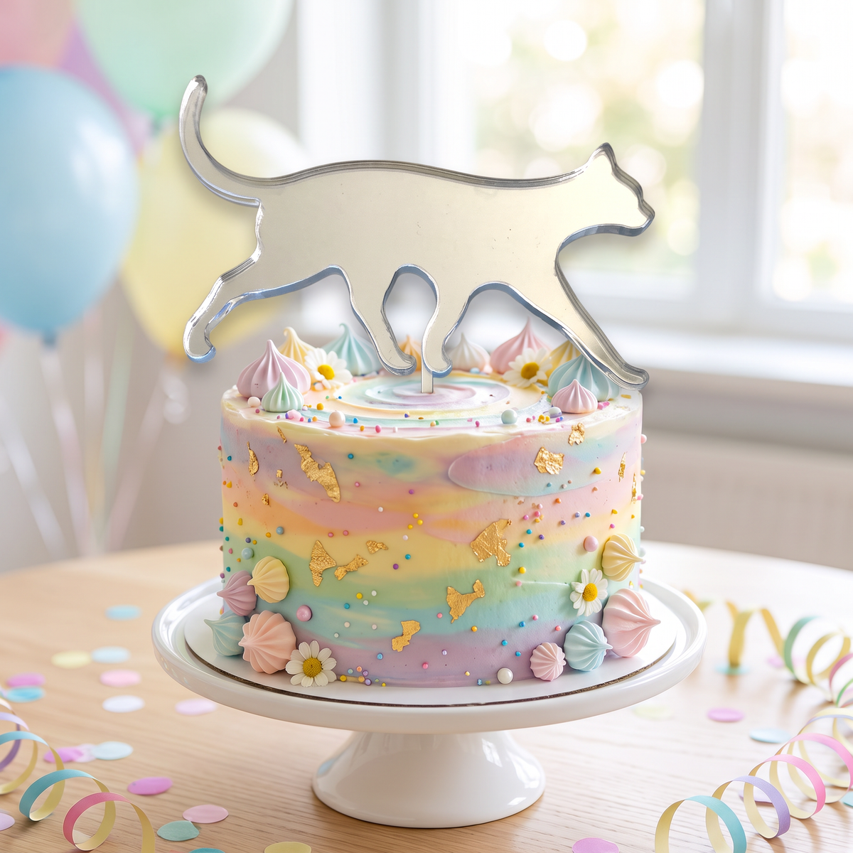 Cat Walking Acrylic Cake Topper for Birthday Parties
