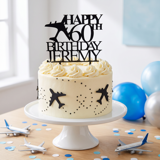 Custom Airplane Cake Topper with Name and Age for Birthday Cakes