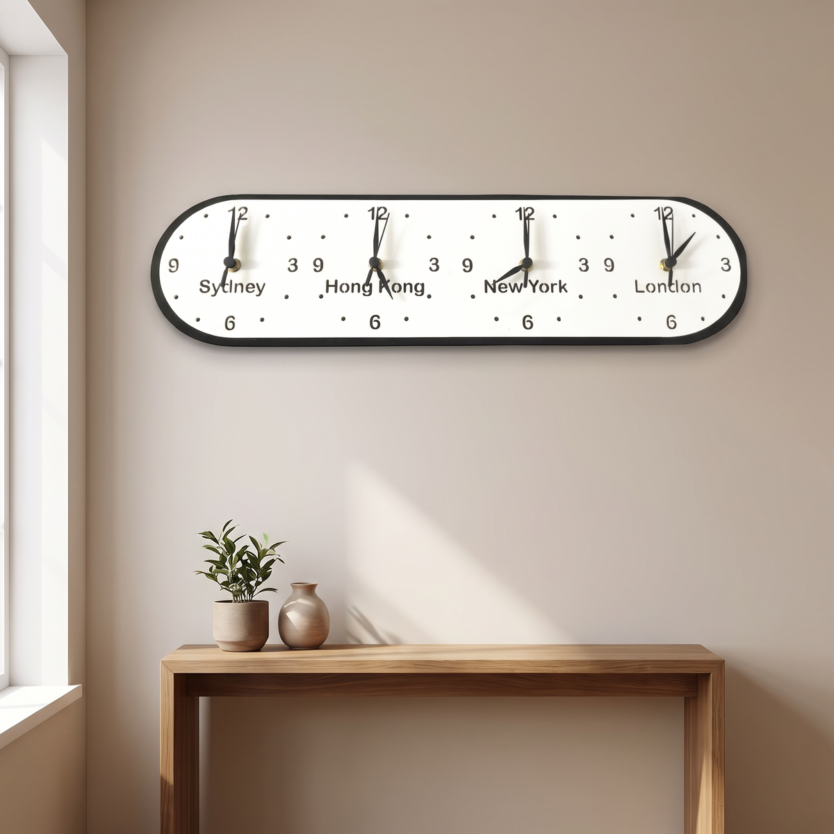Custom Oval Four Time Zone Wall Clock, Personalized Colors & Sizes