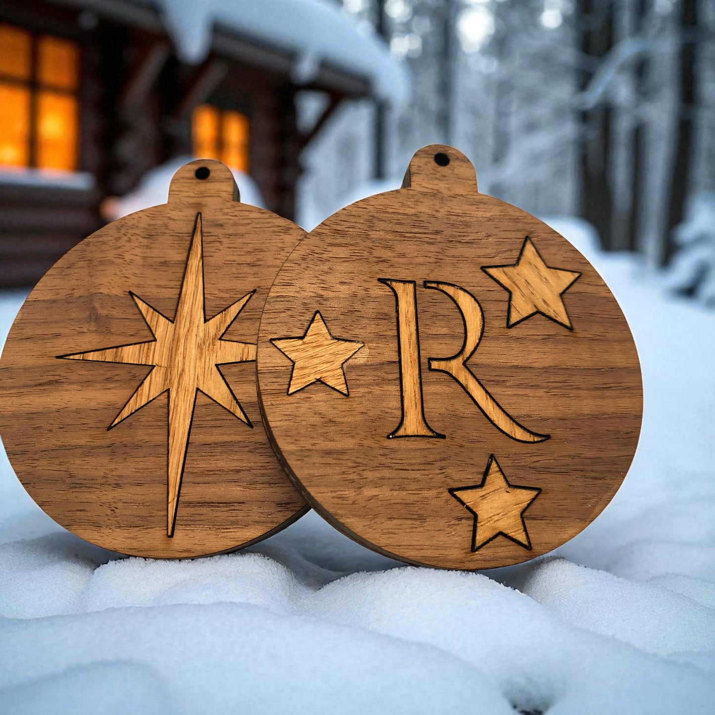 Inlayed Wooden Personalised Initials Christmas Tree Decoration