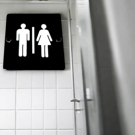 Panneaux de toilettes ronds ou carrés pour hommes et femmes - Couleurs et finitions bois personnalisées, libellés, tailles et formes personnalisés