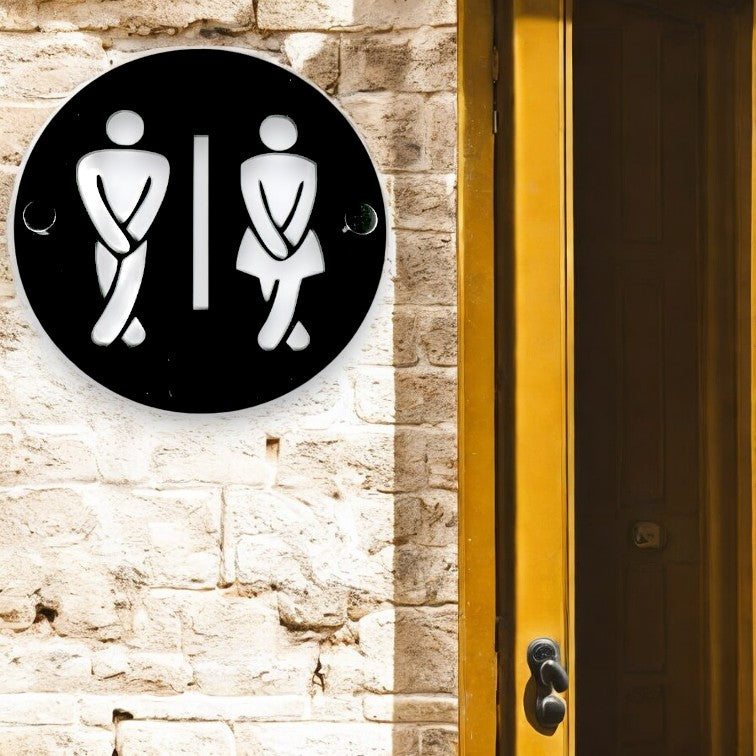 Round or Square Male & Female Cross Legged Toilet / Restroom Signs - Custom Colours & Wood Finishes, Custom Wording, Sizes, Shapes Made (Copy)