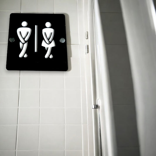 Panneaux de toilettes pour hommes et femmes, ronds ou carrés, jambes croisées - Couleurs et finitions bois personnalisées, libellés, tailles et formes personnalisés (copie)