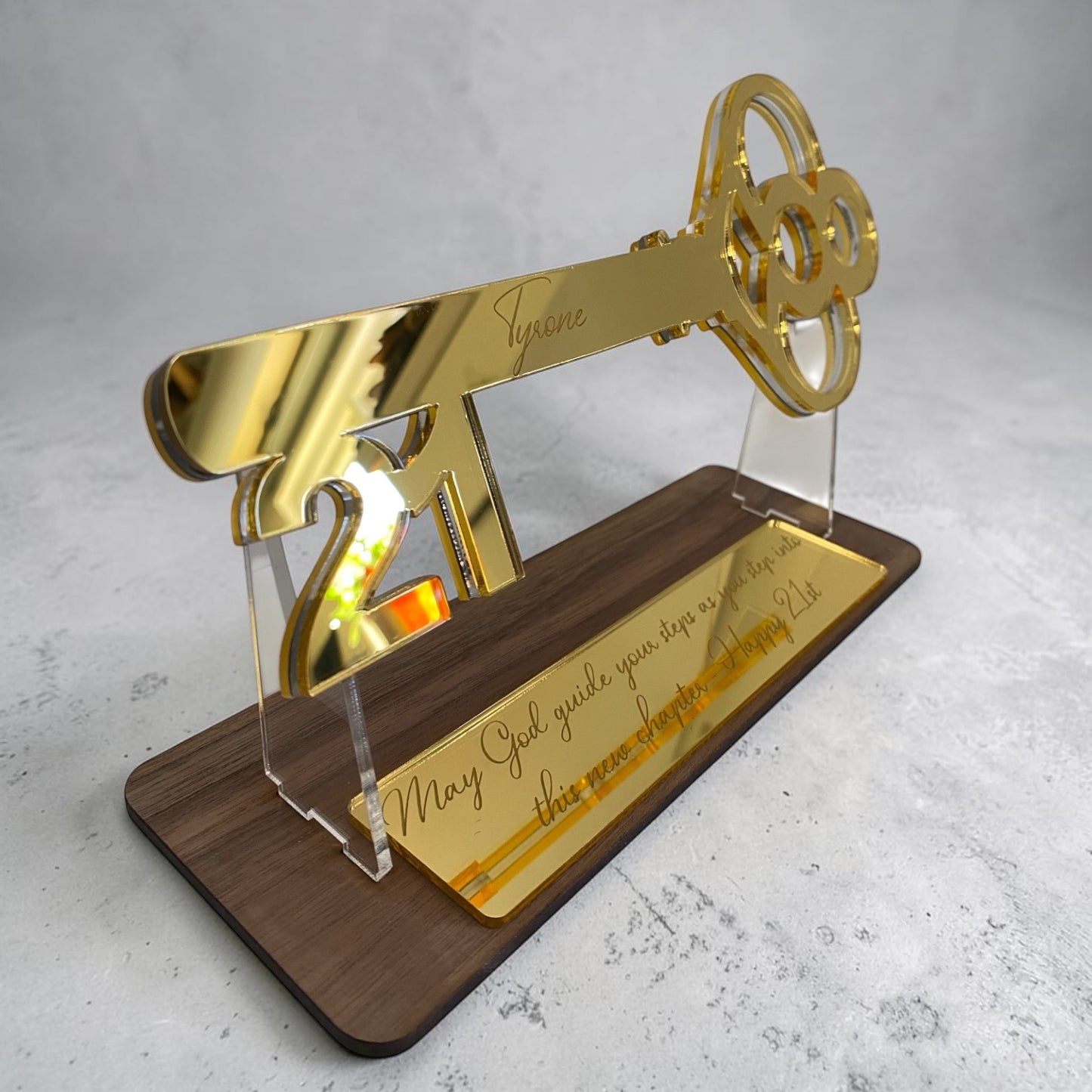 Celebration Award / Birthday Age or Retirement 3D Key presentation Stand Personalized Gift