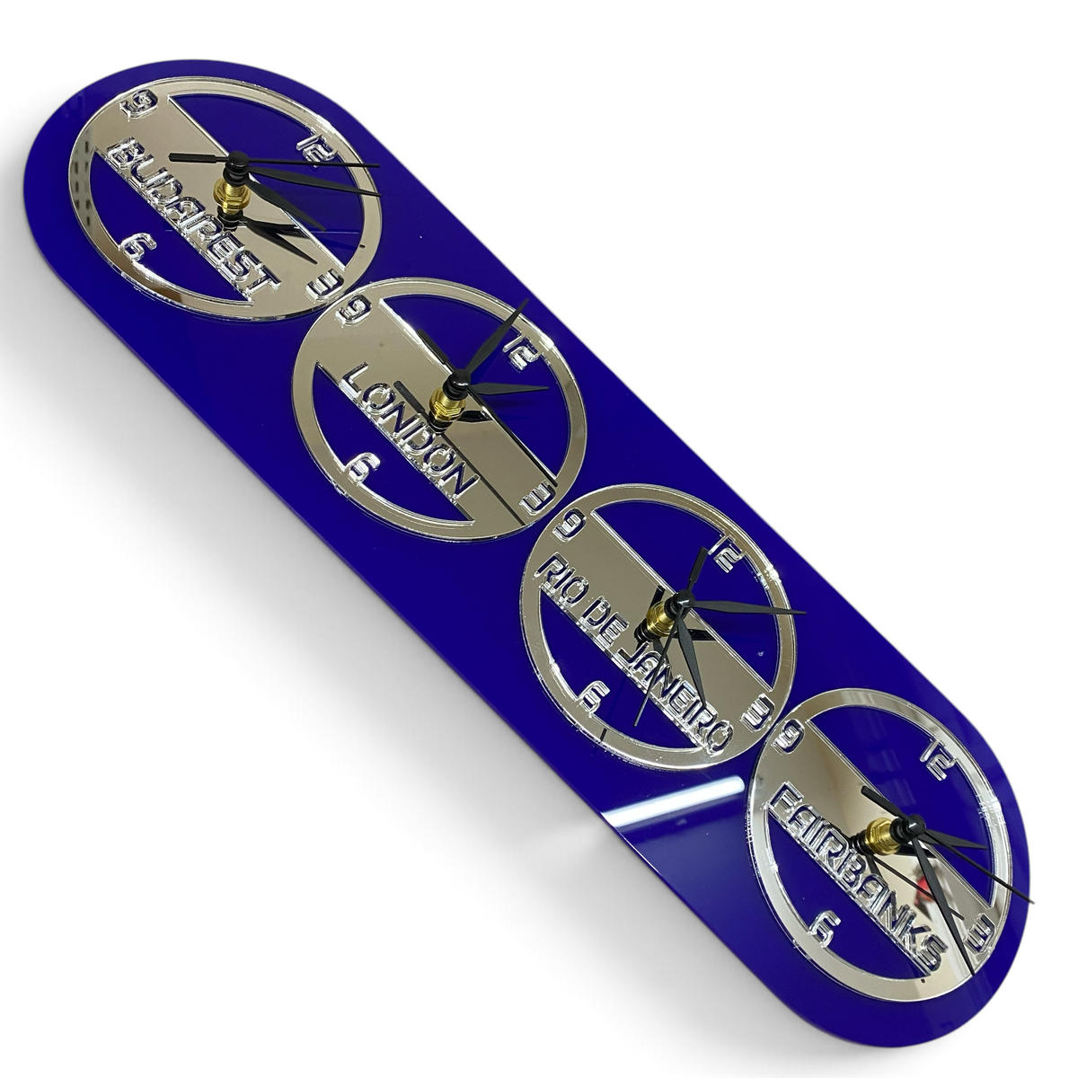 Retro Four Time Zone Desk Clock with Personalized Nameplate
