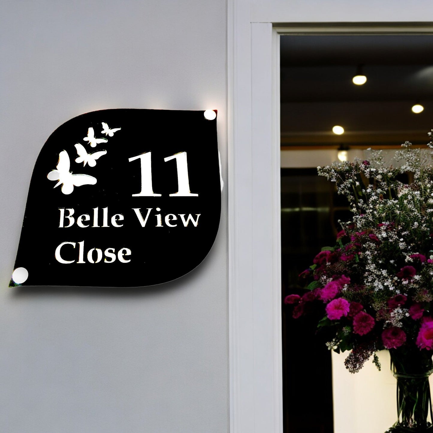 Numéro de maison et nom de rue à motif papillons - Matt