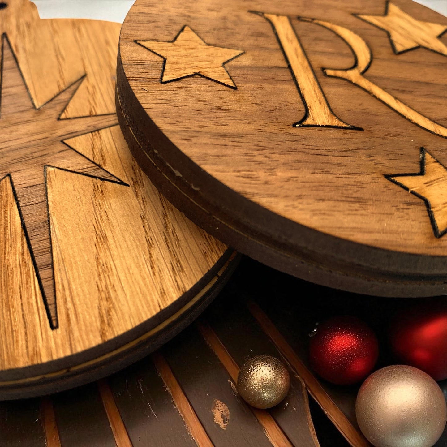 Inlayed Wooden Personalised Initials Christmas Tree Decoration
