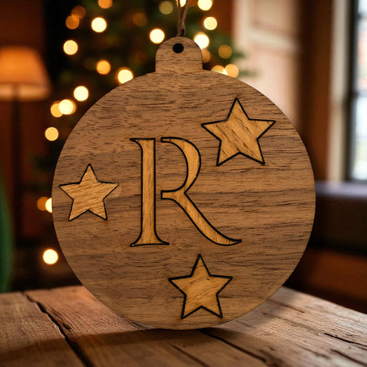 Inlayed Wooden Personalised Initials Christmas Tree Decoration