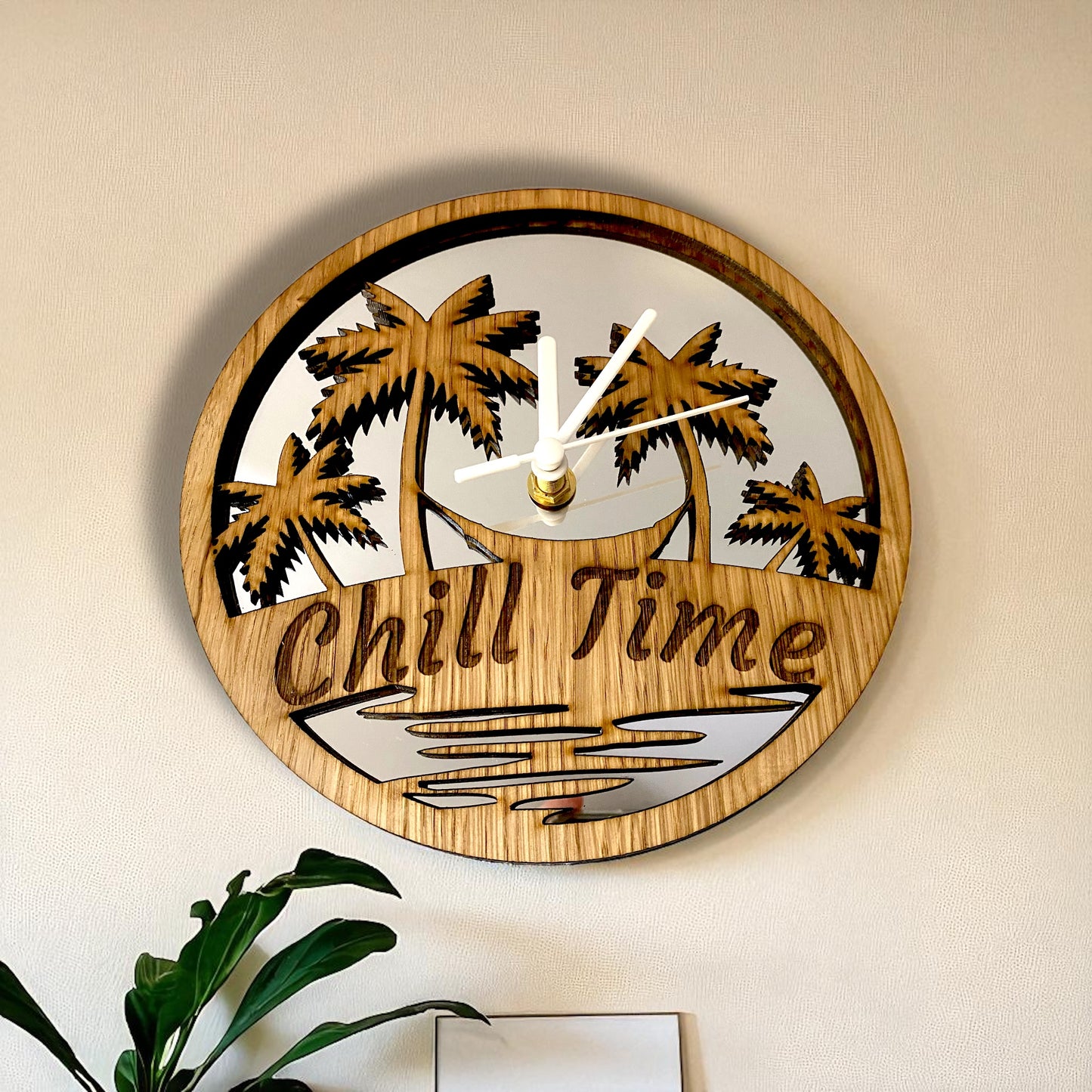 Tropical Beach Wood & Mirrored Clocks