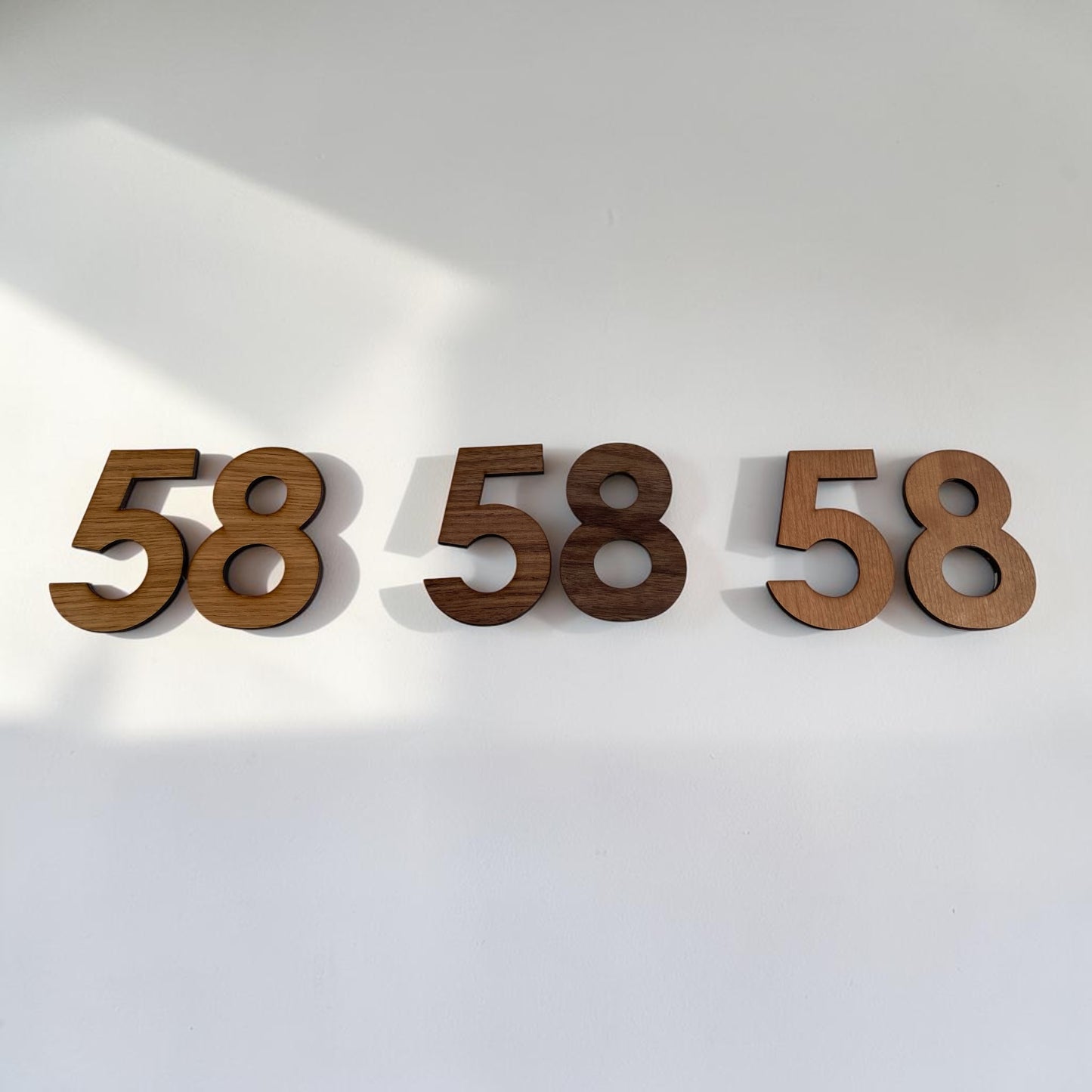 Wooden Floating House Letters & Numbers with fixings (Sold Per Digit) - Oak, Walnut or Cherry