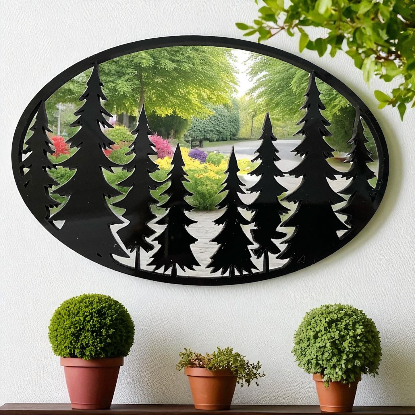 Oval Pine Trees Garden Mirror