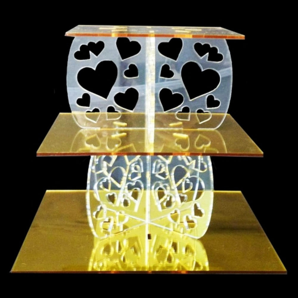 Three Tier Heart Design Square Cake Stand