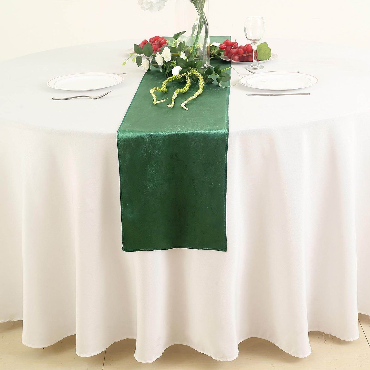 Hunter Green Premium Velvet Satin Table Runner