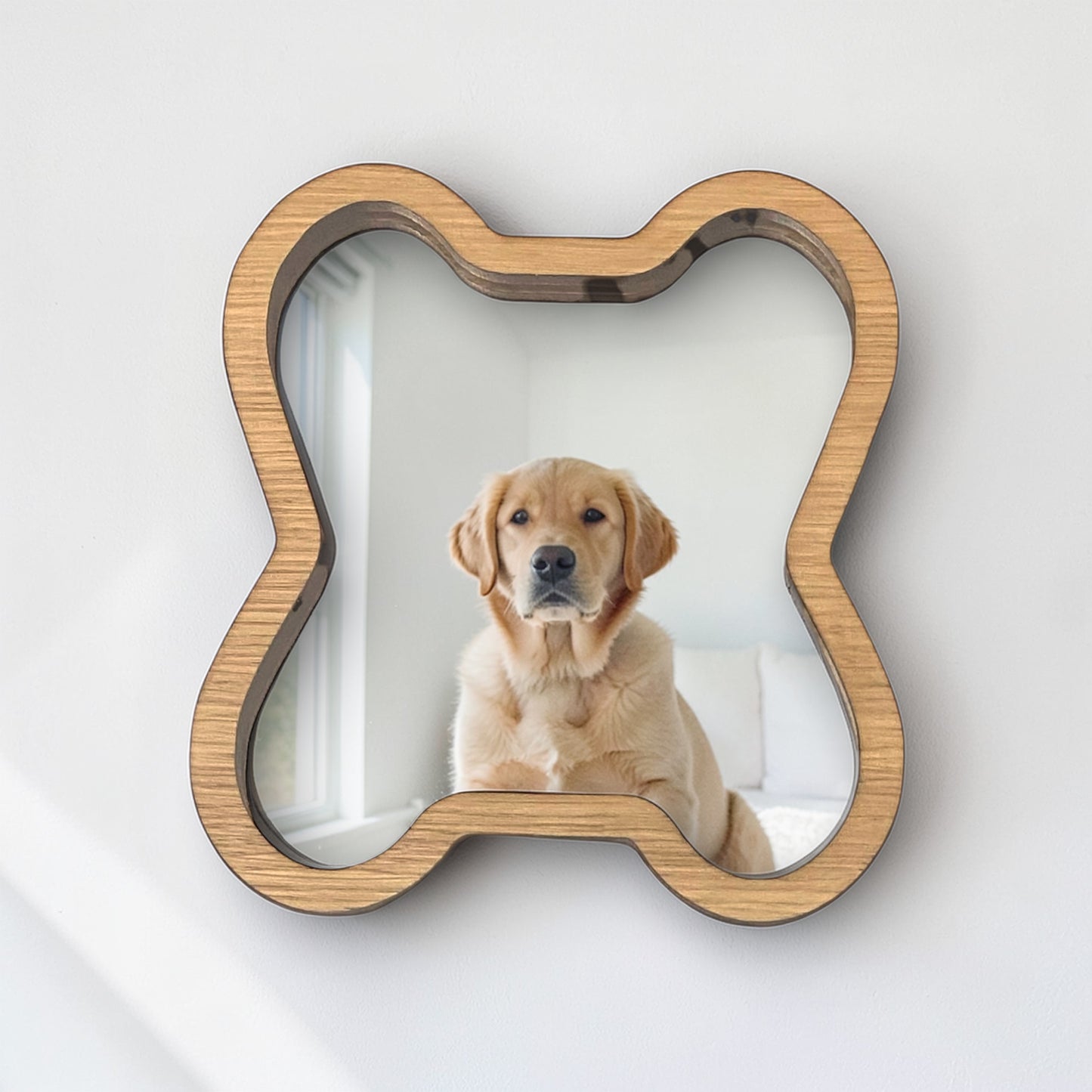 Wood Framed Dog Bone Shaped Mirror
