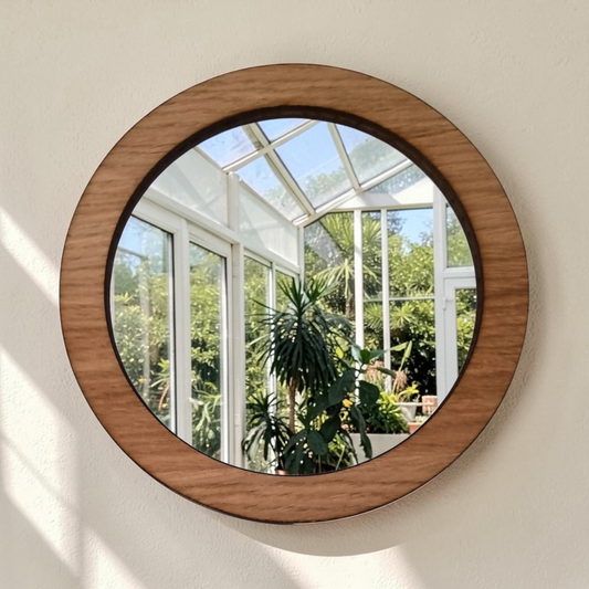 Wood Framed Round Mirror