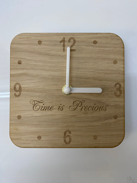 Wooden Square Clocks - Silent Sweep Movement, Custom Engraving, Different Colour Hands/Woods, in Many Sizes.