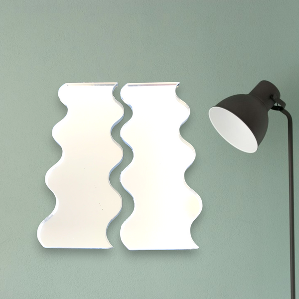 Pair of Wave Acrylic Mirrors, Many Sizes and Engraving Services