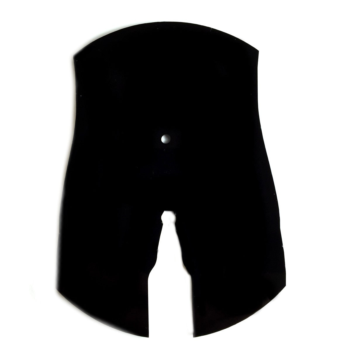 Black, torso-shaped acrylic mirror featuring a negative space cutout of a beer bottle between the legs.
