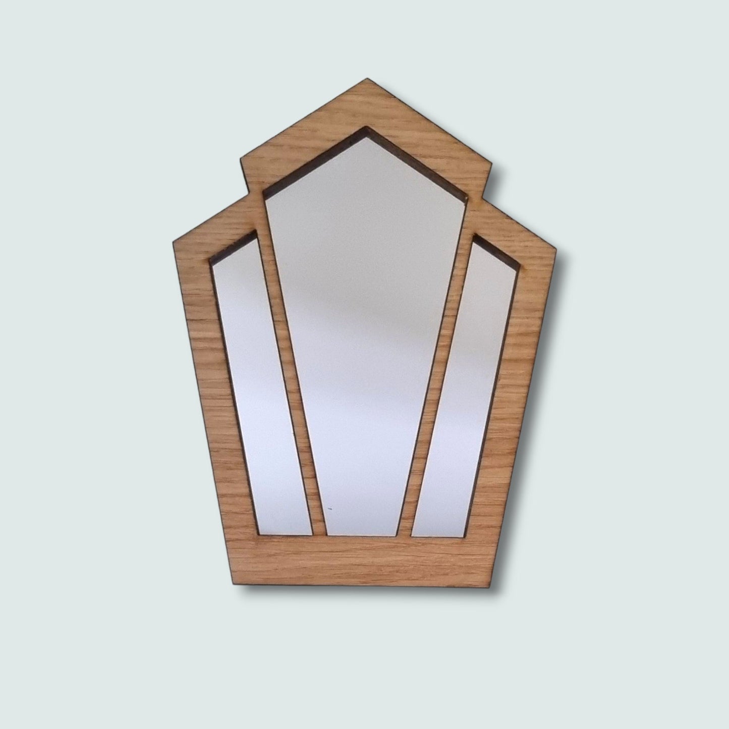 Wood Framed Pentagon Fan Mirror -  Art Deco Style