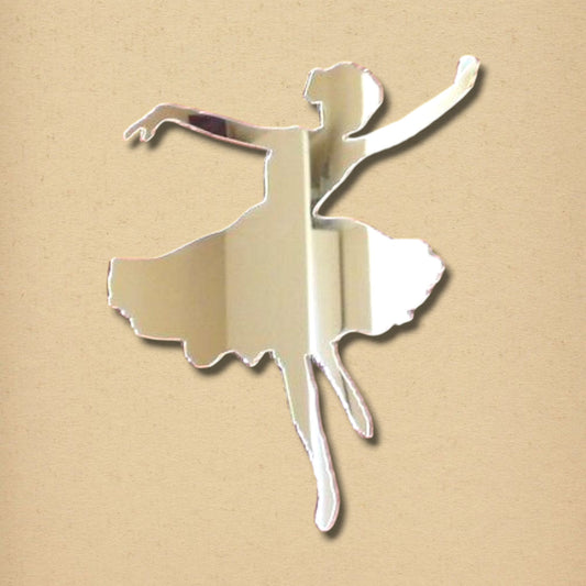 Ballerina-shaped acrylic mirror in a dancing pose with arms raised.