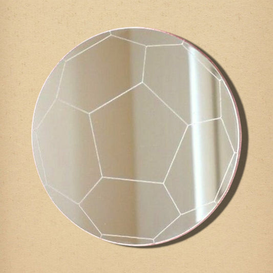 Round football mirror with etched soccer ball pattern, featuring pentagonal and hexagonal panel lines.