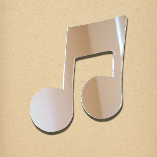 A silver, mirrored quaver music note shape against a plain background.