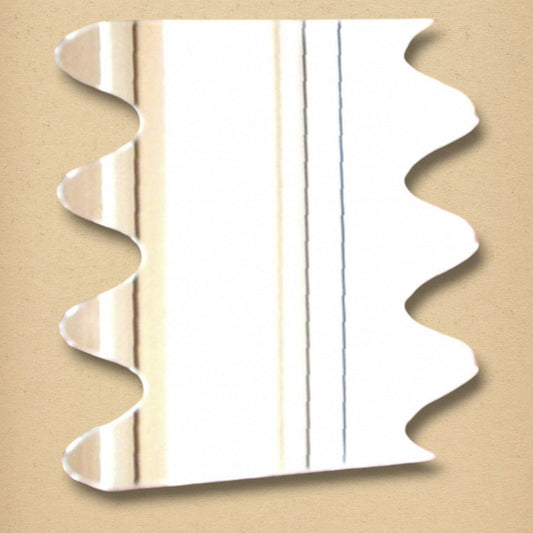 A vertical rectangular mirror with wavy, scalloped edges on both sides.