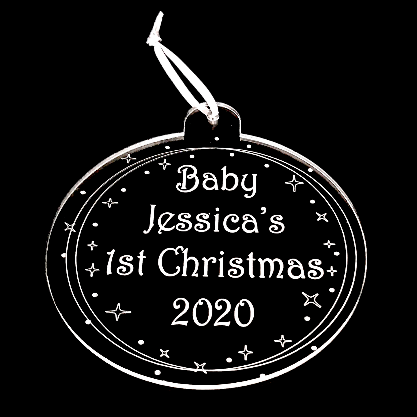 Bauble "Baby's 1st Christmas" Engraved Christmas Tree Decorations, Many Colours