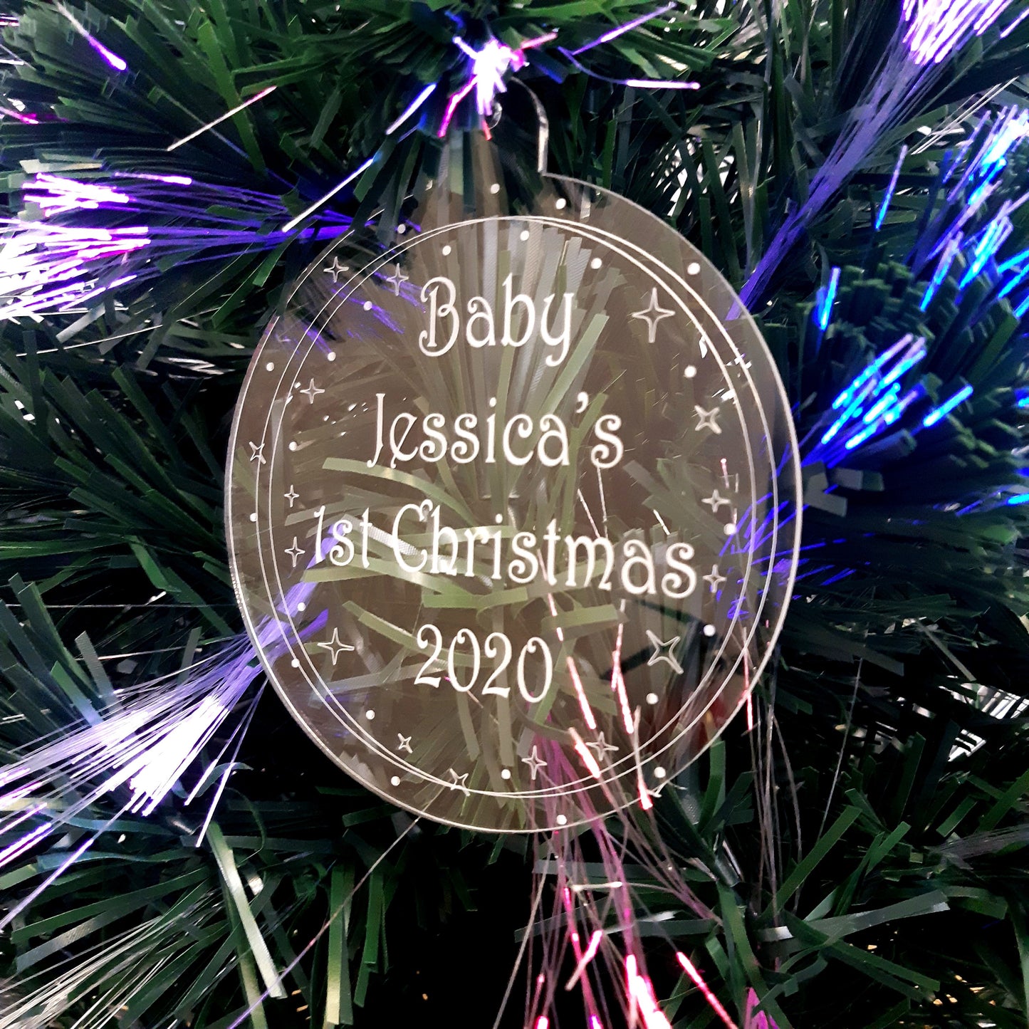 Bauble "Baby's 1st Christmas" Engraved Christmas Tree Decorations, Many Colours