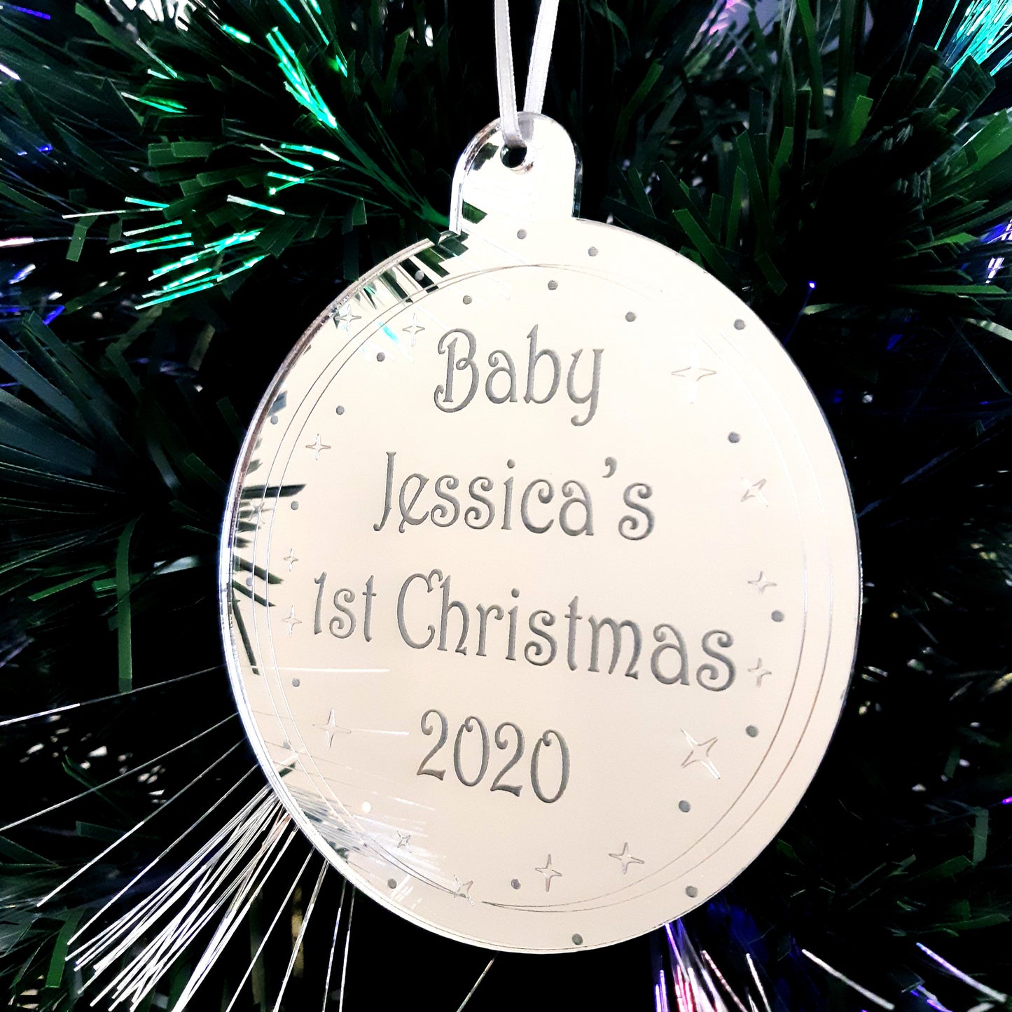 Bauble "Baby's 1st Christmas" Engraved Christmas Tree Decorations, Many Colours