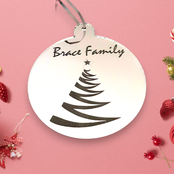 Bauble "Family Name" Engraved Christmas Tree Decorations Many Colours