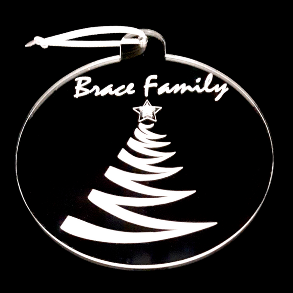 Bauble "Family Name" Engraved Christmas Tree Decorations Many Colours