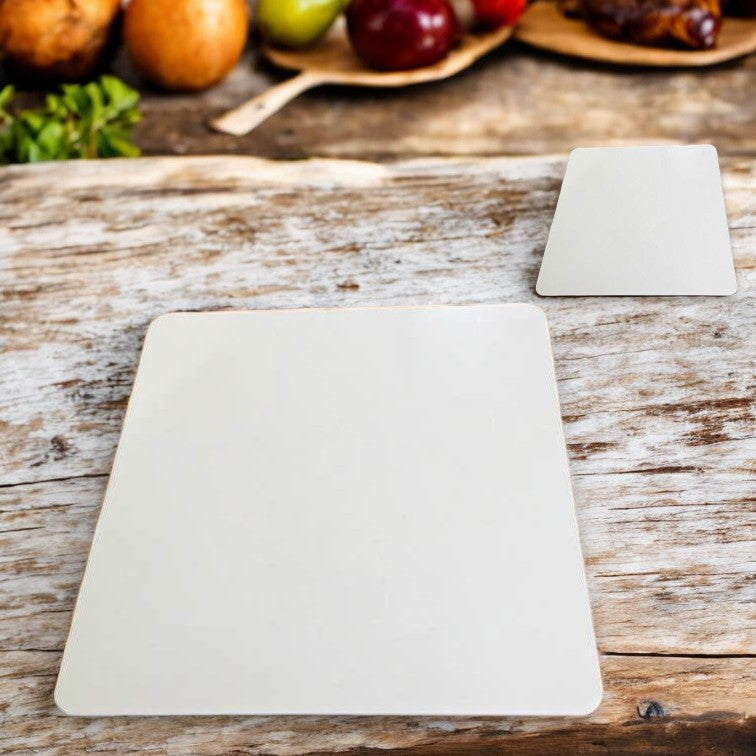 Square Placemats & Coasters - Clear or Gloss Colours or Wood options, Custom Sizes, Shapes, Colours, Engraving Services