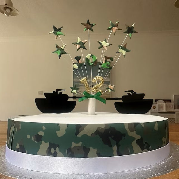 Army Tank Shaped Acrylic Cake Toppers & Emblems, Many Colours & Engraving Services