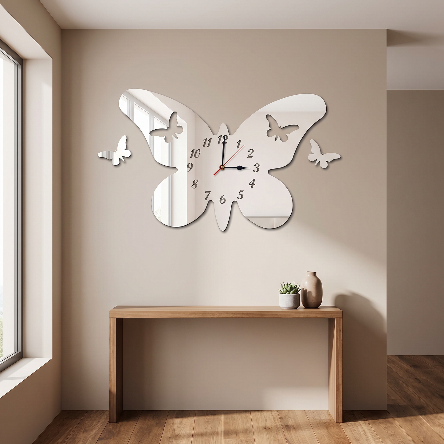Butterfly Shaped Wall Clock - Decorative Butterfly Wing Design