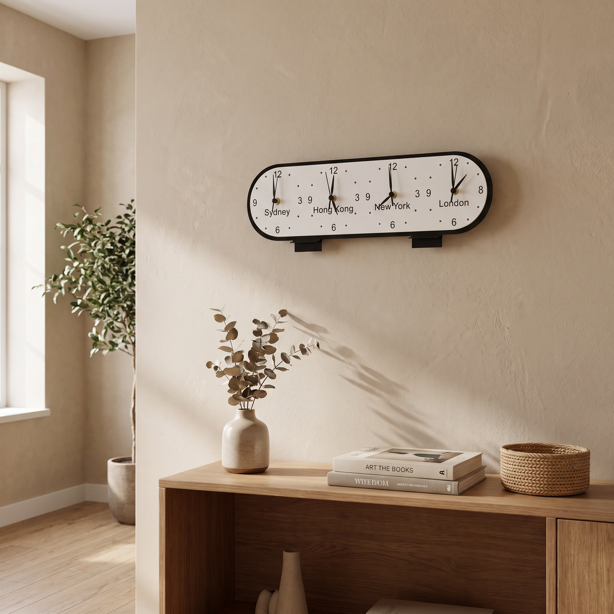 Custom Oval Four Time Zone Desk Clock with Personalized Name Plate