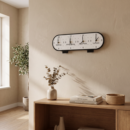 Custom Oval Four Time Zone Desk Clock with Personalized Name Plate