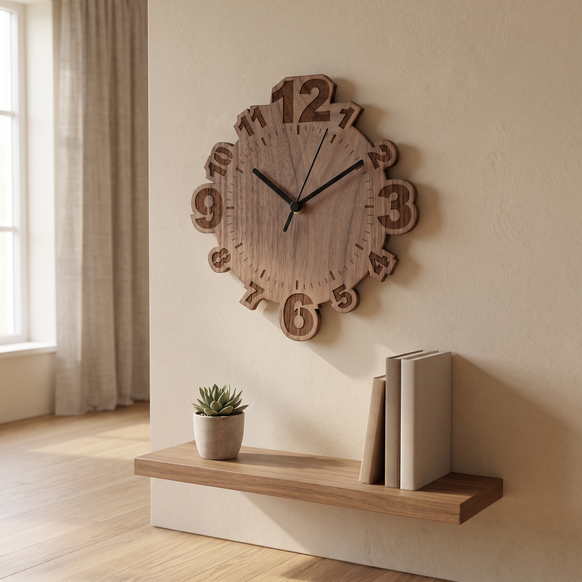Horloges rondes numérotées en bois - Mouvement silencieux, gravure personnalisée, aiguilles et bois de différentes couleurs, disponible en plusieurs tailles