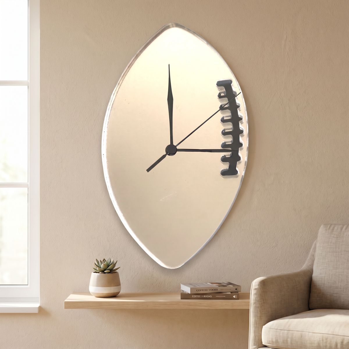 Rugby Ball Wall Clock - Decorative Sports Theme Timepiece