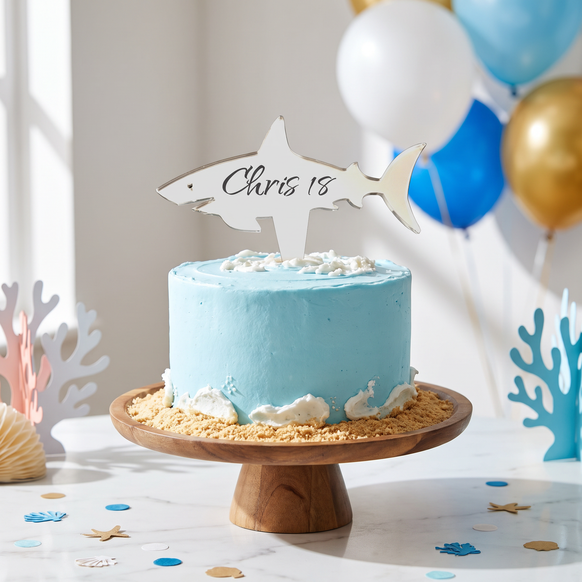 Shark Cake Toppers for Birthday Parties - Custom Engraved Acrylic