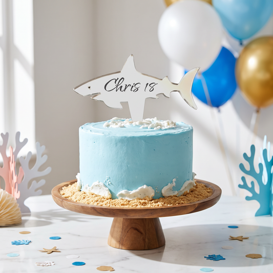 Shark Cake Toppers for Birthday Parties - Custom Engraved Acrylic
