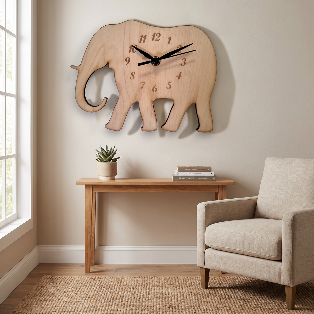 Handcrafted Wooden Elephant Wall Clock for Nursery Decor