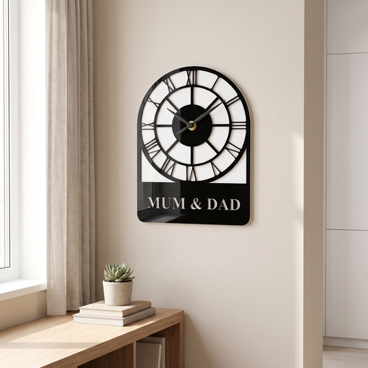 Custom Name Skeleton Arched Single Time Zone Desk Clock
