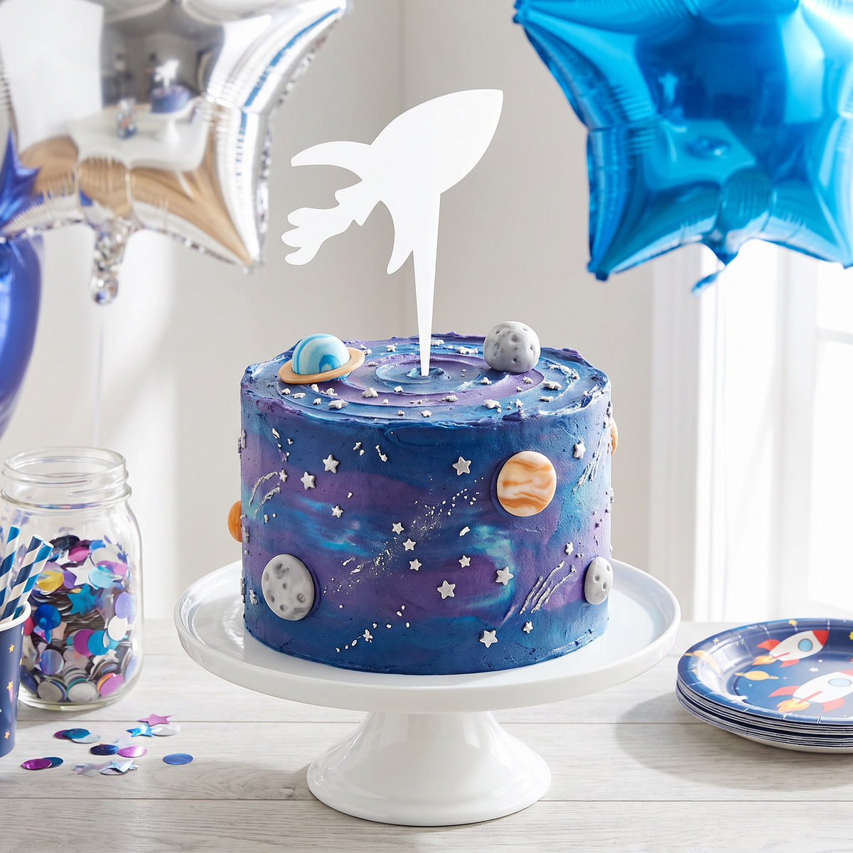 Rocket Ship Cake Topper for Space Themed Birthday Party Decor