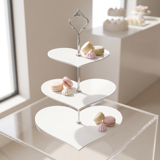 3-Tier Heart-Shaped Acrylic Cake Stand for Wedding Dessert Display