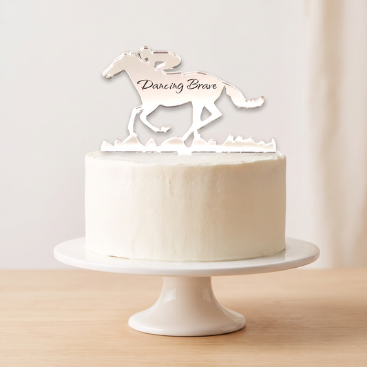 Custom Horse Racing Cake Topper with Personalized Engraving