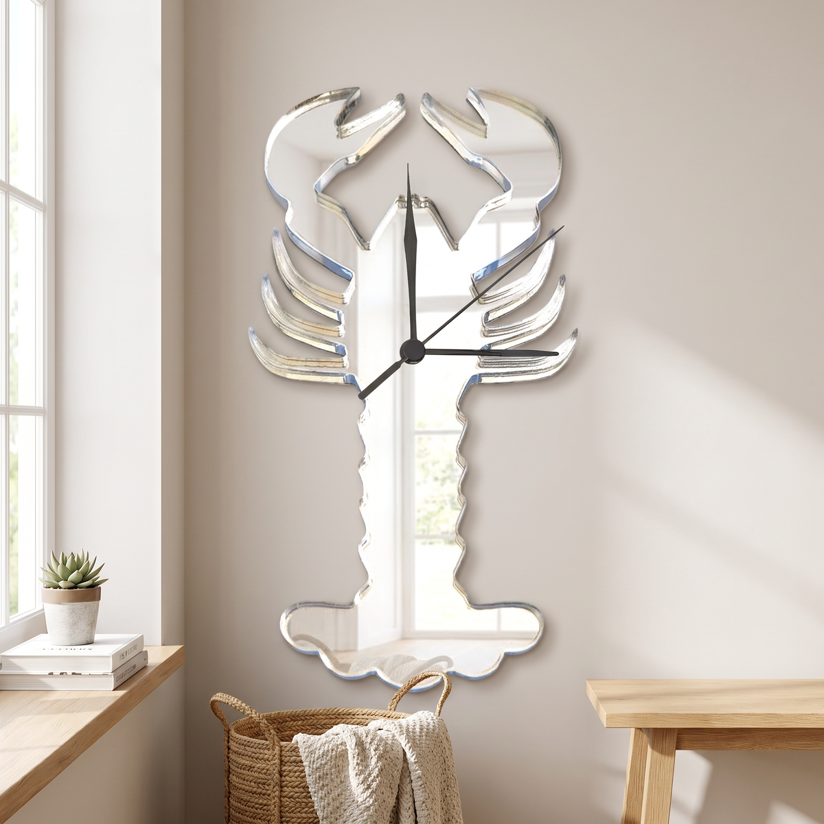 Lobster Shaped Wall Clock - Decorative Coastal Home Decor