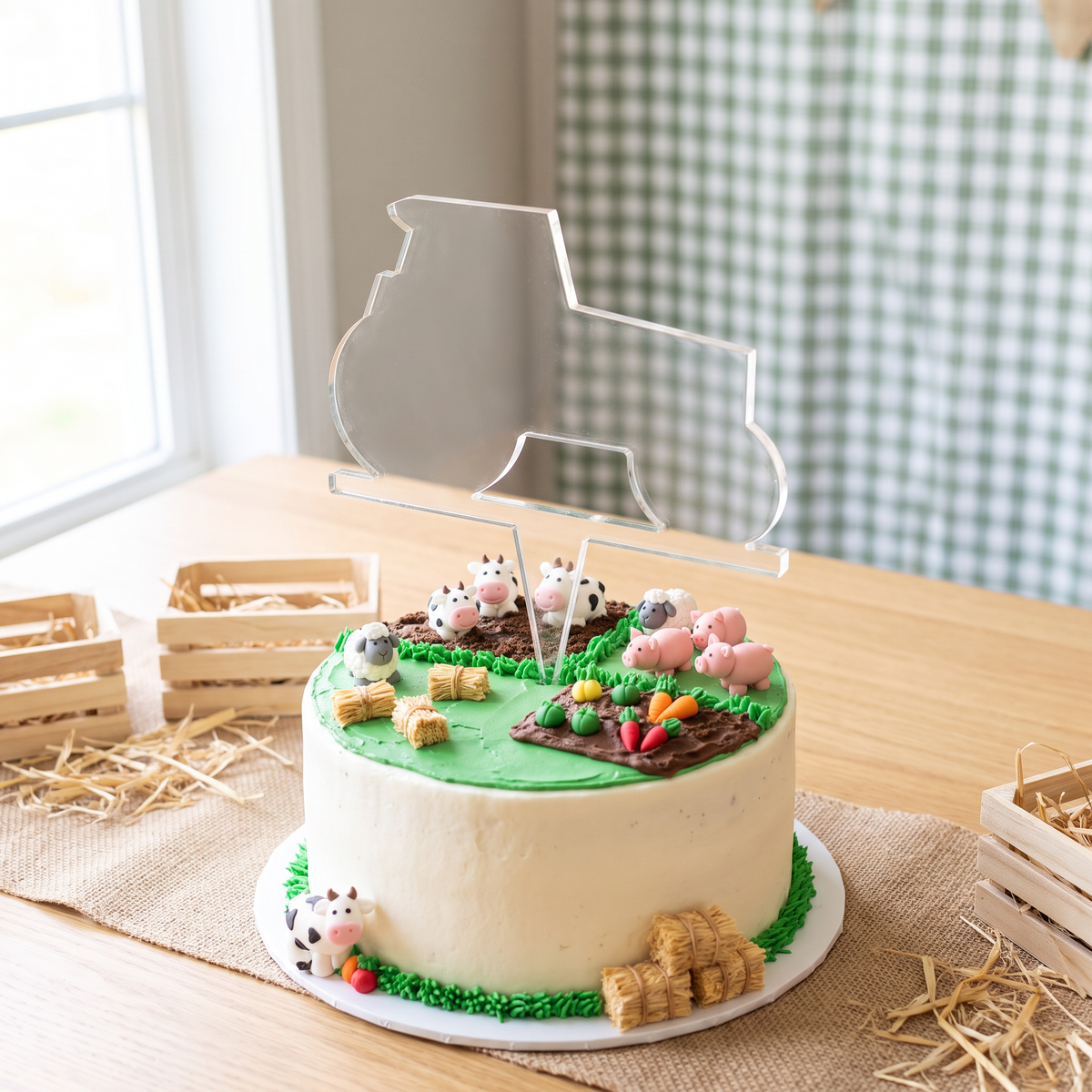 Tractor Shaped Cake Topper for Farm Themed Birthday Party