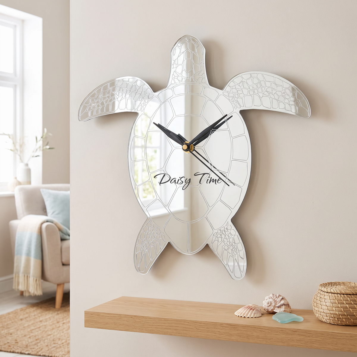 Turtle Shaped Etched Wall Clock - Multiple Colors