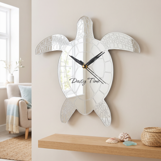 Turtle Shaped Etched Wall Clock - Multiple Colors